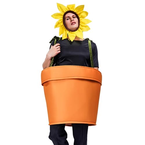 Luckxing Sunflower Costume, Flower Pot Costume For Adults Kids Funny Sunflower Fancy Dress Garden Theme Partys Outfits, Funny Plant Flower Pot Costume With Kopfbedeckung For Men Women von Luckxing