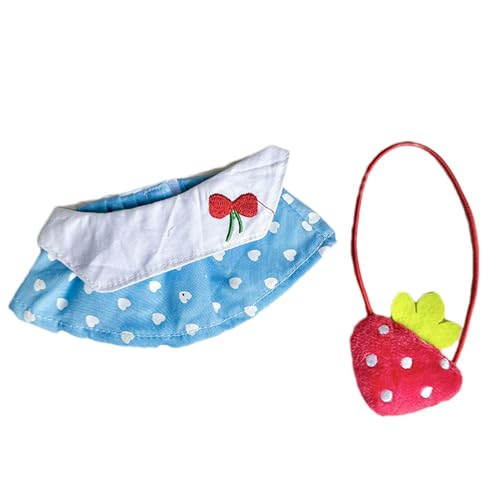 Plüsch-Anziehpuppe, Kinderpuppenkleidung - Kostüme für 7-Zoll-Puppe mit bunter Blauer süßer Obsttasche im Kindergarten-Stil - Weiche, gefüllte Puppenzubehör-Outfits für kleine Mädchen von Luckxing