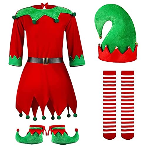 Luckxing Weihnachtswichtel Kostüm-Set Für Kinder Weihnachtskostü Im Komplett-Set U/A Unisex Kinder Weihnachten Kostü Weihnachten Outfit Weihnachtself Fancy Dress Mit Hut Schuhe Gürtel Strü pfe von Luckxing