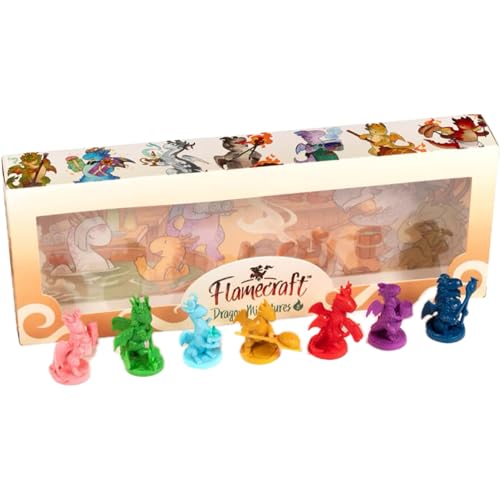 Lucky Duck Games Flamecraft Brettspiel Dragon Miniatures (Serie 2) – Set mit 7 bunten Drachenfiguren, 35–40 mm Maßstab, inklusive Hot Dog, Starburst, Distel und mehr. Hergestellt von Lucky Duck Games