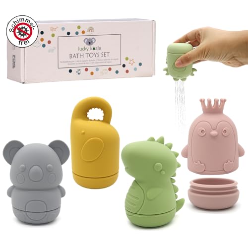 Lucky Koala® Badewannenspielzeug I Badespielzeug für Baby und Kinder I Schimmelfreies Design | Wasserspielzeug ab 3 Monate I Spritztier für Badespaß I Lebensmittelqualität Silikon (Tiere) von Lucky Koala