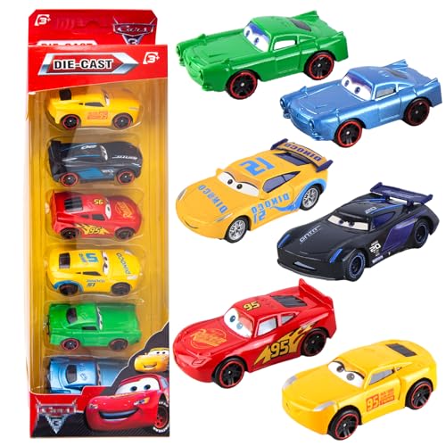 Cars Autos Lightning Spielzeugauto Set- 6 Stück Mc- Queen Spielzeug für Kinder Metall Kinder Mini Die Cast Modellauto Mini Cars Spielzeug Kleine Fahrzeuge Car Toys als Geburtstag Weihnachten Geschenke von Luclay