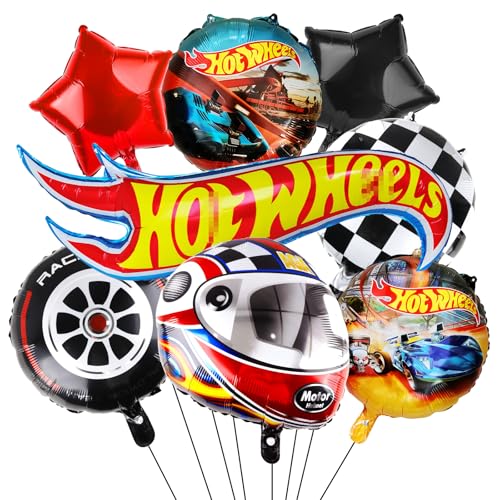 Luclay Hot Whels Geburtstags Deko Junge- Car Foilballoons Auto Party Deko Party Supplies Autofelgen Motorrad Helmen Radfelgen Rennwagen Luftballons Partyzubehör für Kindergeburtstag Babypartys Deko von Luclay