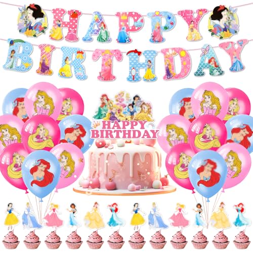 Prinzessin Geburtstag Ballon Deko Mädchen- Rosa Prinzessin Party Luftballons Deko Set Party Supplies mit Ballon Cake Toppers Birthday Banner Tischdecke Tortendeko für Kindergeburtstag Babypartys Deko von Luclay