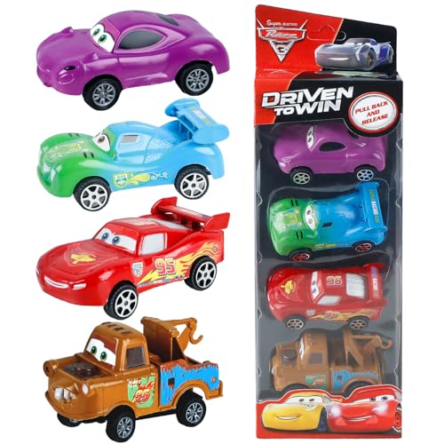 Kinder Spielzeugauto Lightning Cars Autos Set- 4 Stück Mc- Queen Kinder Spielzeug Metall Mini Die Cast Modellauto Mini Cars Spielzeug Kleine Fahrzeuge Car Toys als Geburtstag Weihnachten Geschenke von Luclay