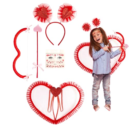 Luclay 4 Pieces Engel Kostüm Set Federflügel Accessoire Amor Verkleidung Halloween Karneval Valentinstag Fancy Dress Engelsflügel Fasching Kostüme von Luclay