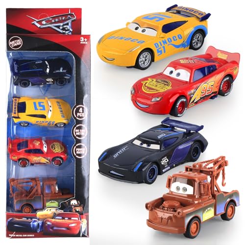 Luclay Cars Spielzeugauto Lightning Auto Set- 4 Stück Mc- Queen Zurückziehen Mini Spielzeugautos Kinder Metall Mini Die Cast Modellauto Kleine Fahrzeuge Car Toys als Geburtstag Weihnachten Geschenke von Luclay