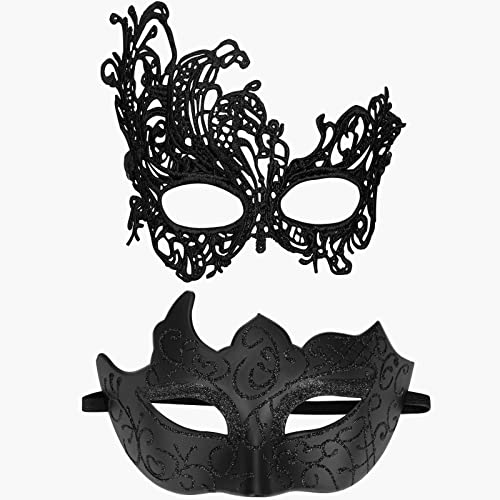 Luclay Ein Paar Venezianische Masquerade Mask for Couple,Karneval Karnevalmasquerade Mask for Women/Men,Ball Masquerade Mask,Paar Party Kleidung Zubehör,Schwarze Spitze von Luclay