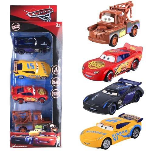 Model car 4 Stück Mc-queen, Spielzeug Automodell, Lightning Kinderspielzeug - Detailreich Gestaltete Autos für ab 3 Jahren Jungs, Sammler und Spielzeugliebhaber - Geschenke für Geburtstagsfeiern von Luclay