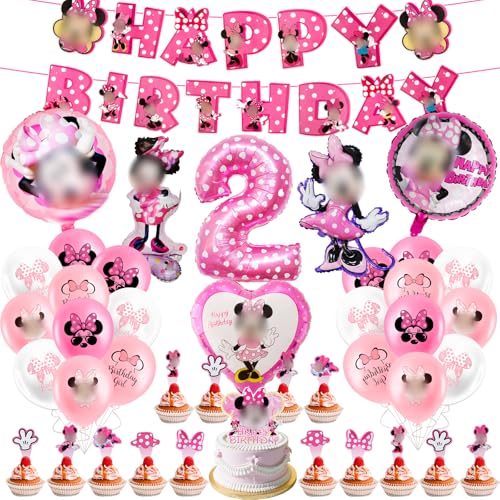 Luclay MN2 Luftballons Minie Kinder Geburtstag Deko Mädchen - 52Pcs Geburtstagsdeko Hintergrund, Latexballons Tortendeko Geburtstag, Folienballon Minie Mouse für Party, Kindergeburtstage von Luclay