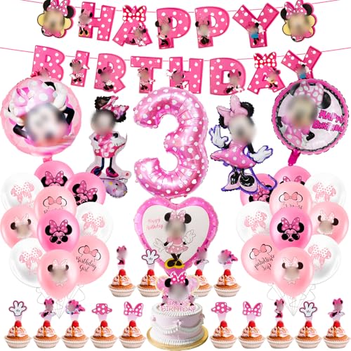 Luclay MN3 Luftballons Minie Kinder Geburtstag Deko Mädchen - 52Pcs Geburtstagsdeko Hintergrund, Latexballons Tortendeko Geburtstag, Folienballon Minie Mouse für Party, Kindergeburtstage von Luclay