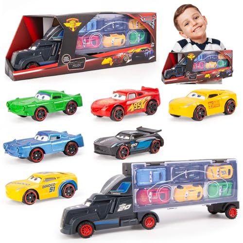 SPI Spielzeugauto Cars Truck Lightning Auto Set- 4 Stück Mc-Queen Zurückziehen Transporter Kinder Metall Mini Die Cast Modellauto Kleine Fahrzeuge Car Toys als Jungen Geburtstag Weihnachten Geschenke von Luclay