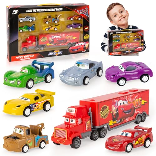 Spielzeugauto Cars Truck Lightning Auto Set- 7 Stück Mc-Queen Zurückziehen Transporter Kinder Metall Mini Die Cast Modellauto Kleine Fahrzeuge Car Toys als Jungen Geburtstag Weihnachten Geschenke von Luclay