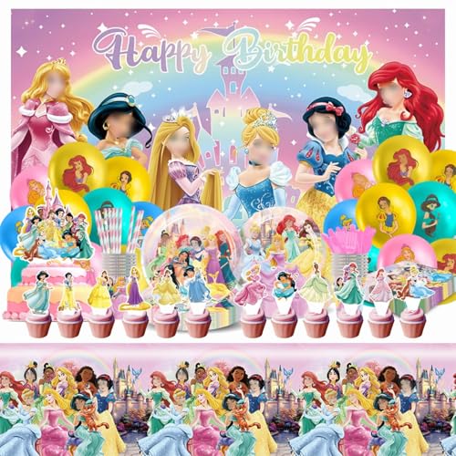 gz1 Princess Partygeschirr Set, Geschirrset, Geburtstagsteller, Pappteller Kindergeburtstag, Paper Princess, Geschirr Set, Partygeschirr, Party Deko, Prinzessin Geburtstag Deko von Luclay