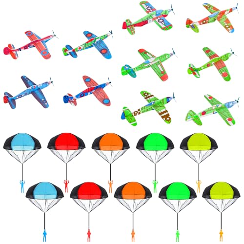 20 Stück Fallschirmspringer Spielzeug Gleitflugzeuge Set, Flugspielzeug Fallschirm, Styroporflieger Flugzeuge, Kleine Geschenke für Kinder, Mitgebsel Kindergeburtstag Gastgeschenke von Lucywey