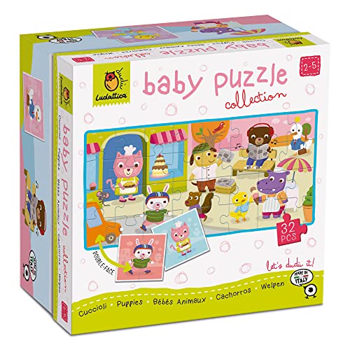 Ludattica - Baby Puzzle Welpen - Puzzle 32 Teile Kinder 2+ - Zwei Spiele in einem - Größe 67 x 32 cm - Made in Italy von Ludattica