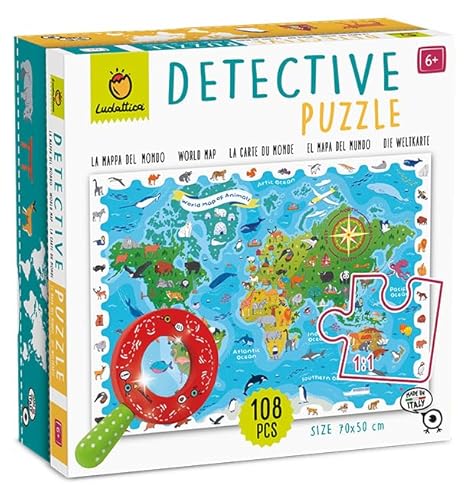 Ludattica - Detektiv Puzzle 108 Teile | Die Weltkarte | Puzzles für Kinder ab 5 Jahren | Made in Italy von Ludattica