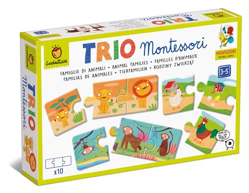 Ludattica | MONTESSORI-Spiele | Montessori-Trio: Entdecken Sie Tierfamilien mit der Montessori-Methode! | Lernspiel 3-5 Jahre | Erste Puzzles | Made in Italy von Ludattica