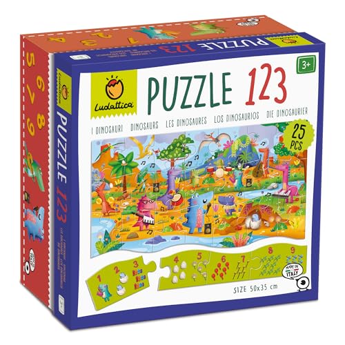 Ludattica | Puzzle 123 Dinosaurier | Lernspiel zum Lernen von Zahlen und Mengen | Kinderpuzzle | Lustiges Puzzle Made in Italy von Ludattica