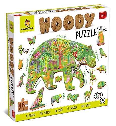 Ludattica Puzzle: Woody Puzzel, Wald, 25 x 35 cm, 48 Teile, 12 Figuren, aus Holz, 5+ von Ludattica