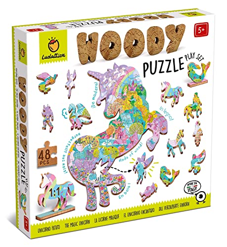 Ludattica Puzzles: Woody Puzzel Umfeld Fantastisch 25 x 35 cm, 48 Teile, 12 Figuren, aus Holz, 5+ von Ludattica