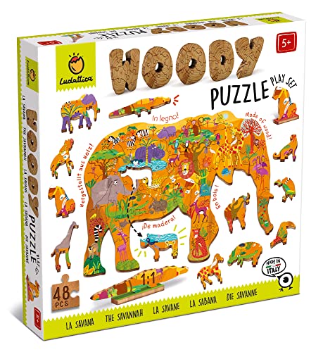 Ludattica XOT-LD21276 Holzpuzzle Savanne Woody Puzzle 48 Teile, bunt von Ludattica