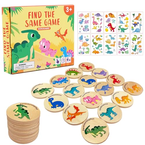 Ludihive Dinosaurier-Paare-Memory-Spiel, 24-teiliges Paar-Memory-Spiel, Holzbrettspiele für Kleinkinder, Montessori-Spielzeug für Kinder ab 3 Jahren mit 10 Dinosaurier-Aufklebern von Ludihive