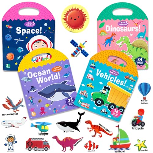 Sticker Wiederverwendbar Kinder, Wiederverwendbare Stickerbücher, Wiederverwendbare wasserdichte Stickerbuch-Spielzeuge Kinder, 3D Klare Kleinkinder Sticker, Stickerbuch 2 Jahre wiederverwendbar（B） von Ludihive