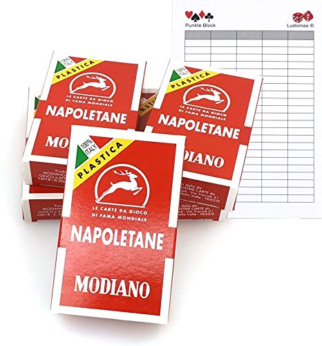 Ludomax Fünferpaket NAPOLETANE 97 Plastik 100% Plastic von MODIANO - Scopa/Briscola + Spielblock von Ludomax