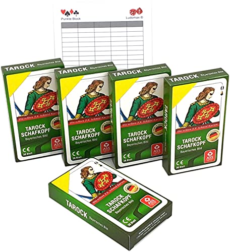 Ludomax 5er Pack TAROCK SCHAFKOPF Bayerisches Bild Karten Ass, Set Block von Ludomax