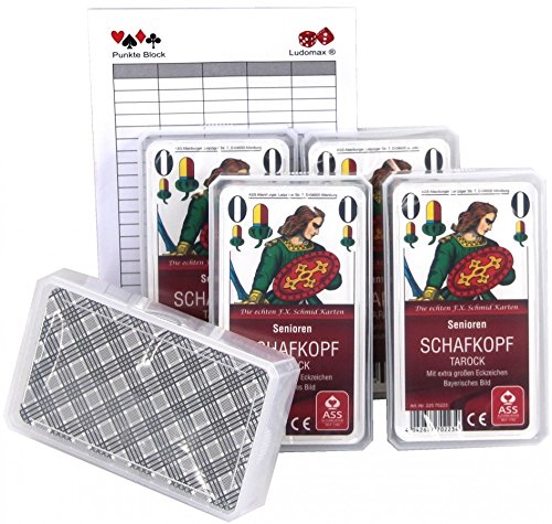 Ludomax Fünferpaket SENIOREN SCHAFKOPF TAROCK Bayerisches Bild Ass Set Block von Ludomax