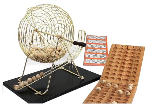 Ludomax Große Bingo Mühle, komplett 1-90 und Tickets, mit großer Metall - Trommel, Bingo Spiel Gesamthöhe ca. 43 cm von Ludomax