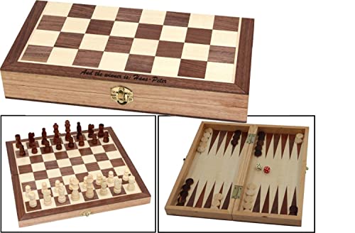 Schach - Backgammon Kassette Spiel mit Intarsien mit Gravur, Top Schach Geschenk von Ludomax