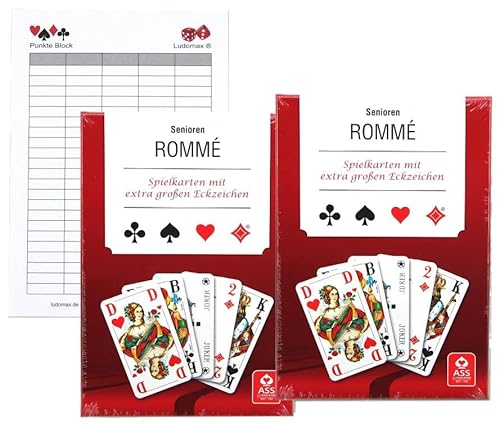 Ludomax Senioren Rommé, Canasta, Bridge Spielkarten Ass Zweierpaket Block von Ludomax