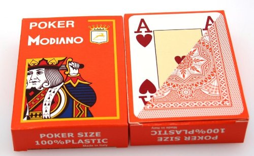 Ludomax Zweierpaket Poker von Modiano, 100% Plastic, 4 Jumbo Index, Farbe orange von Ludomax