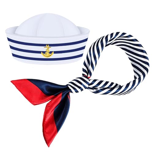 Lueear Kapitän Hut - Navy Zubehör Kostüm mit Schal | Navy Outfit Party Kostüme Marines Stil Mützen Spaß zum Angeln Theateraufführungen von Lueear