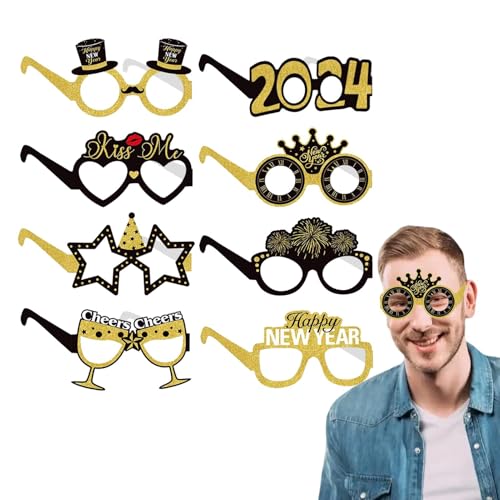 Lueear Silvesterbrille, 8 x Papier-Sonnenbrillen, Neujahrsbrille, Foto-Requisiten, Fotografie- , Event-Brillenrahmen, Silvesterbedarf für Erwachsene von Lueear