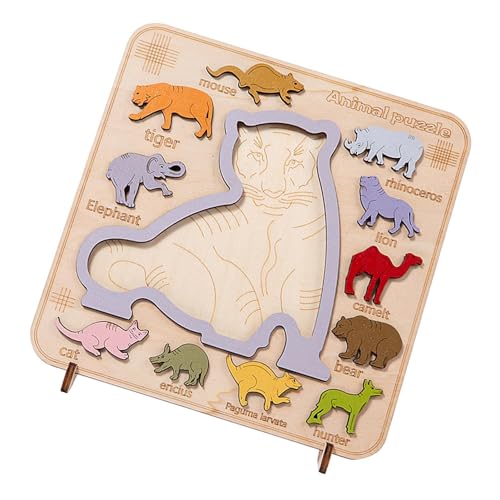 Lueear Stapelbare Dinosaurier-Puzzles, sensorisches Spielzeug, Holz-Tier-Zahlenauto-Puzzles für Kinder - Vorschulpädagogische Dinosaurier- und Puzzles,Sichere Brettspiele zum Stapeln passender von Lueear