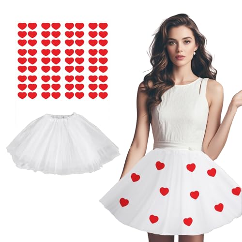 2 Stück Amor Kostüm Damen, Damen Tüllrock Weiß Tutu Rock mit 72pcs Herz Sticker Glitzer Aufkleber, Amor Kostüm Accessoires für Valentinstag Karneval Kostüme Amor Fasching Damen von Lufdegim