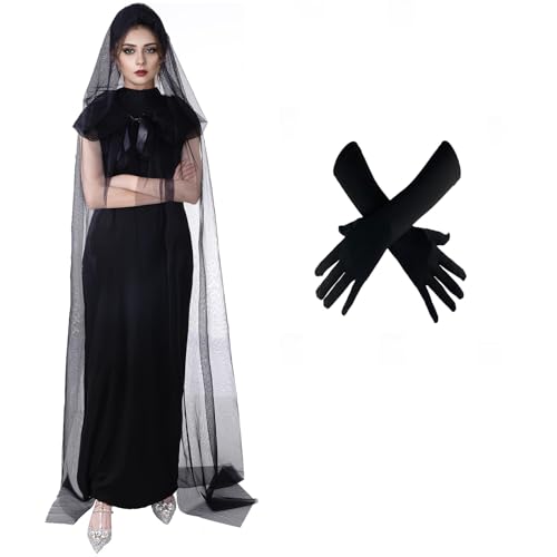 Halloween Kostüm Damen Vampir Kostüm Geister Hexe Geisterbraut, Karneval Cosplay Kostüm Erwachsene Umhang Lange Kleid Hexen Kostüm Horror für Halloween Karneval Kostüm (M) von Lufdegim