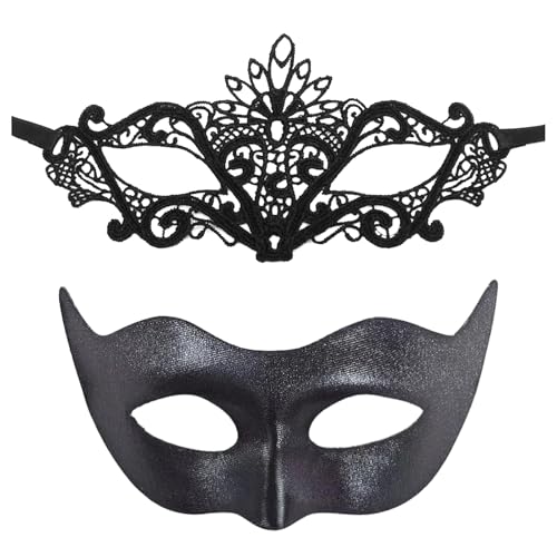 Lufdegim 2 Stück Maskerade Masken, Venezianische Maske Schwarz Spitzenmasken Maskerade Gesichtsmaske für Damen Herren Halloween Karneval Party Masken Kostüm von Lufdegim