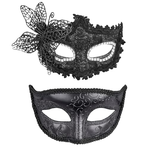 Lufdegim 2Pcs Spitze Maske Flachkopf Maske mit Gemalter Blume Masken im Vintage-Stil Maskerade Masken Schmetterlingsmaske Performance Requisiten Karneval Zubehör Halloween Zubehör von Lufdegim