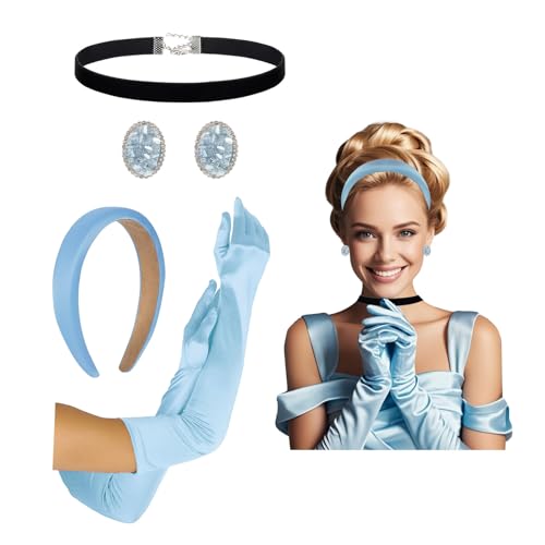 Lufdegim 4Pcs Anzüge für Frauen Prinzessin Prinzessin Kleidung Lange Handschuhe Schwamm-Haarbänder Haarschmuck Blau Cosplay Halloween Karneval von Lufdegim