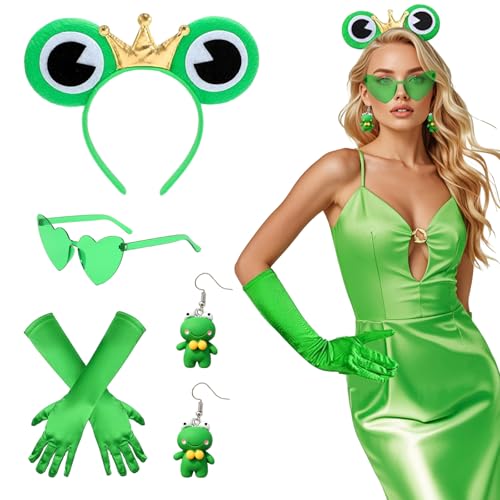 Lufdegim 4Pcs Frosch-Set Anzieh-Frosch Frosch-Stirnband Frosch mit großen Augen Tierkostüme Tierische Performance Performance-Kostüme Karneval Karnevalskostüme von Lufdegim