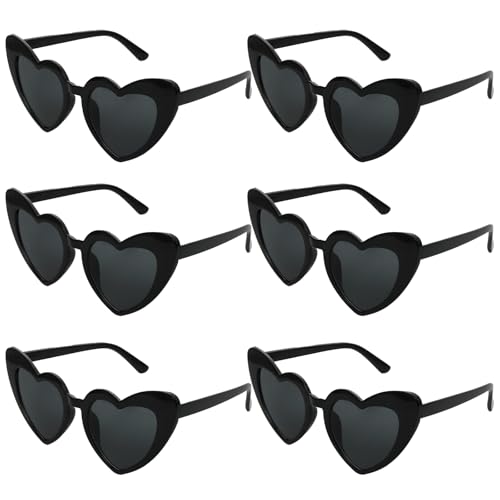 Lufdegim 6 Stück Herz Sonnenbrille Vintage Herzform für Damen，Brille Herz Sonnenbrille 90er Jahre Hippie，brille herzform für Party，Halloween，Karneval，Hochzeit ，Weihnachten (6, Schwarz) von Lufdegim