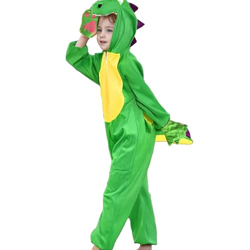 Lufdegim Dinosaurier Kostüm, Dino Drache Kostüm, Overall Kapuze Spielanzug Dinosaurier Tierkostüm Overall für Halloween Fasching Karneval Cosplay Kostüm (S) von Lufdegim