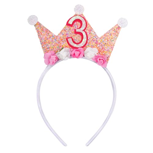 Lufdegim Geburtstagskrone Mädchen Prinzessin Krone mädchen Geburtstag Stirnband mit Rose Blumen, Geburtstagskrone Mädchen Haarband für 3/4/5/6 Jahr Geburtstag Hut Party Supplies (3) von Lufdegim