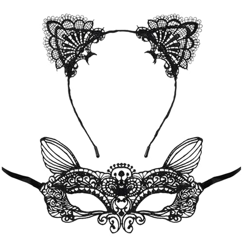 Lufdegim Katze Haarband Katze Maske Schwarze Spitze Zubehör Damen Party Maskerade Karneval Halloween von Lufdegim