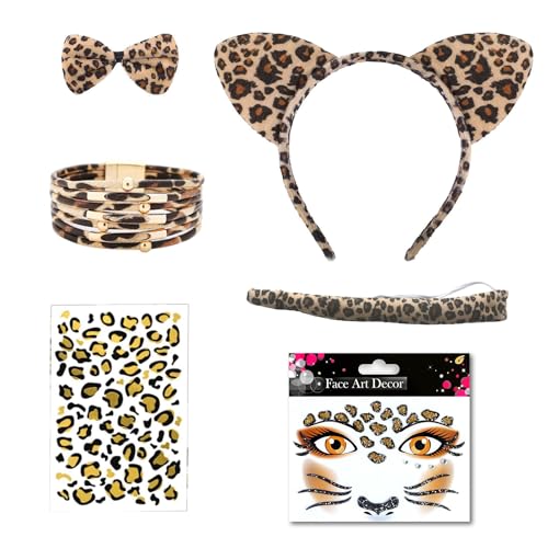 Lufdegim Leoparden Kostüm Damen, 6 Stück Leoparden Kostüm Leoparden Ohren, Leopard Schwanz, Fliege, Armband, Tattoo Gesichts Set Leopard Kostüm für Tierkostüm Karneval Fasching Halloween Lufdegim Leoparden Kostüm Damen, 6 Stück Leoparden Kostüm Leoparden Ohren, Leopard Schwanz, Fliege, Armband, Tattoo Gesichts Set Leopard Kostüm für Tierkostüm Karneval Fasching Halloween von Lufdegim