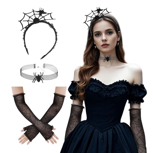 Lufdegim Spinnen Haarreif Damen Halloween, Spinnen Stirnband Handschuhe, Spinne Kopfschmuck Cosplay Accessoires für Halloween Karneval Cosplay Party Fasching Kostüm Zubehör von Lufdegim